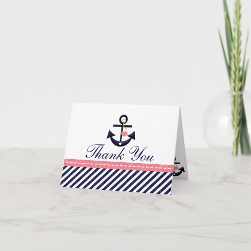 Pink Navy Nautical Anchor Thank You Notes Cards