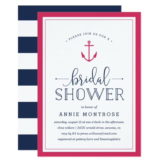 Pink & Navy Nautical Bridal Shower Invitation