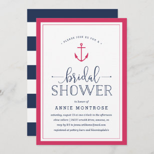 Pink & Navy Nautical Bridal Shower Invitation
