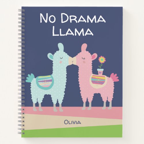 Pink Navy No Drama Llama Cute Custom Name School  Notebook
