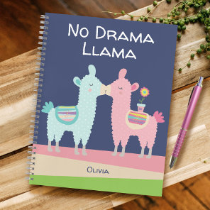 Pink Navy No Drama Llama Cute Custom Name School  Notebook