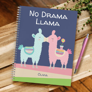Pink Navy No Drama Llama Cute Custom Name School  Notebook