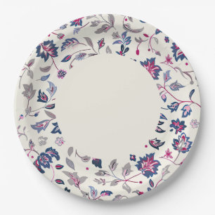 Pink & Navy Paisley Border Paper Plates