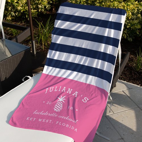 Pink  Navy Personalized Bachelorette Weekend Beach Towel