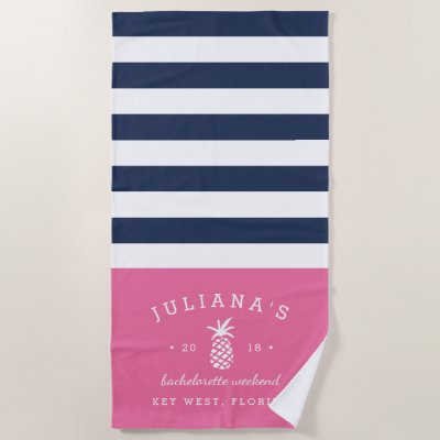 Pink & Navy Personalized Bachelorette Weekend Beach Towel