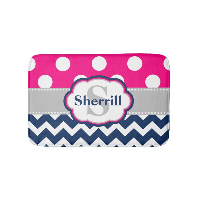 Pink Navy Personalized Bathmat (Front)