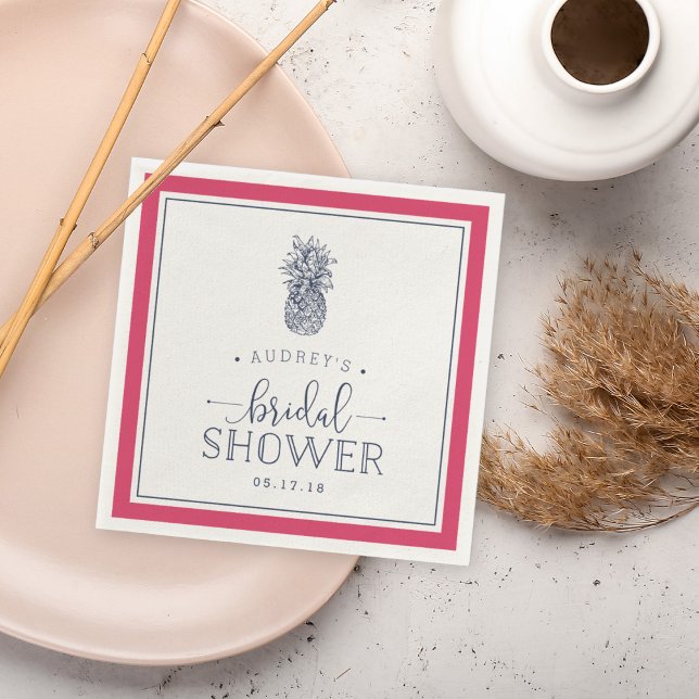 Pink & Navy Pineapple Bridal Shower Paper Napkins (Creator Uploaded)