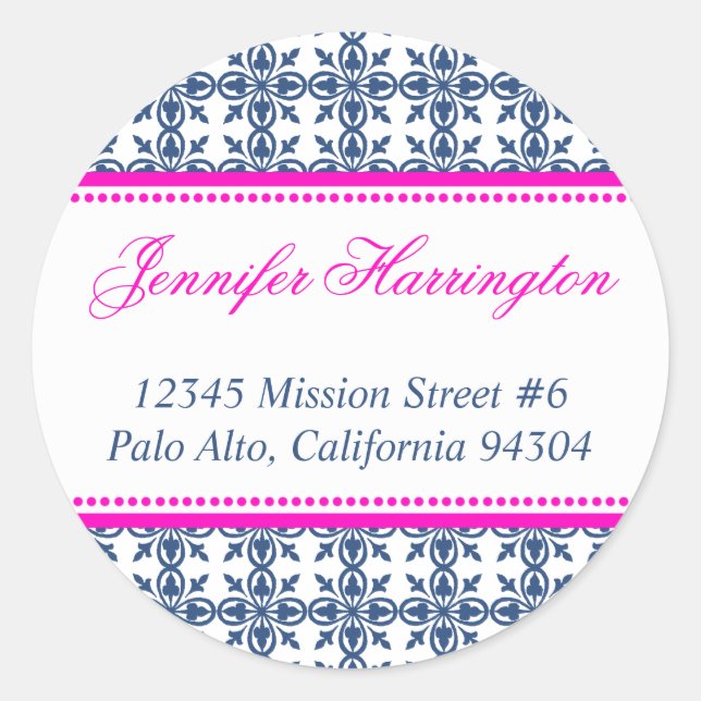 Pink navy preppy custom fancy return address label (Front)
