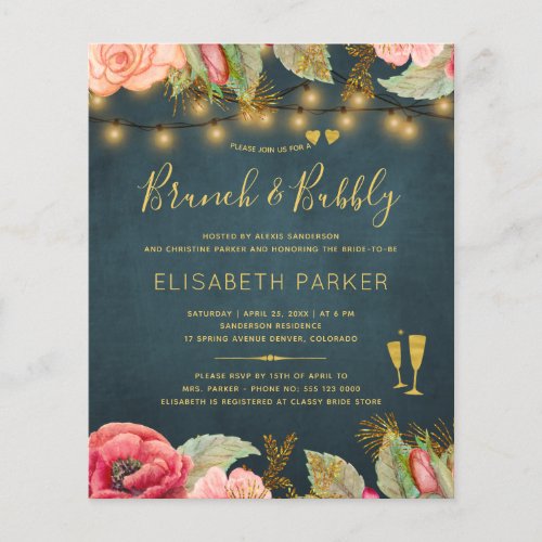 Pink navy roses brunch and bubbly BUDGET invite