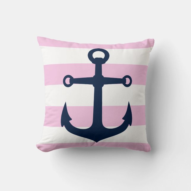 pink-navy rugby anchor pillow (Front)