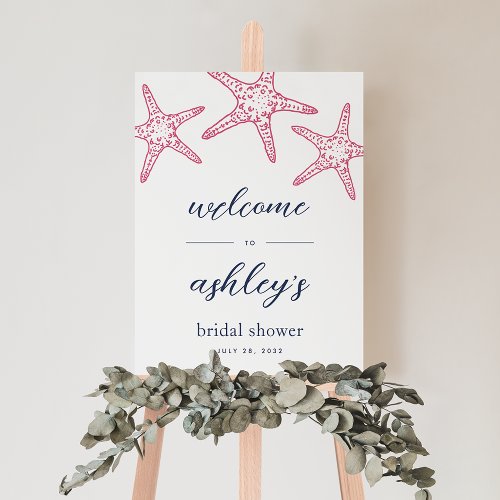 Pink  Navy Starfish Bridal Shower Welcome Sign