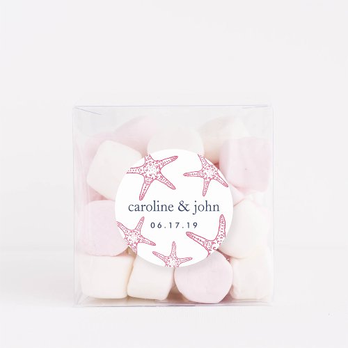 Pink  Navy Starfish Personalized Wedding Classic Round Sticker