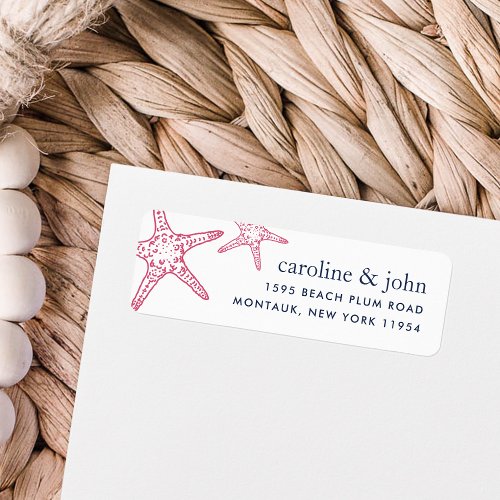 Pink  Navy Starfish Return Address Label
