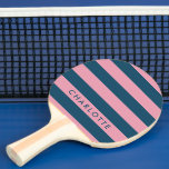 Pink Navy Stripe | Modern Trendy Preppy Name Ping Pong Paddle<br><div class="desc">Simple,  stylish pink and navy blue nautical stripe design pattern ping pong paddle in a trendy preppy design style. The name,  in modern minimalist typography,  can easily be personalized for the perfect statement accessory or gift for a loved one to stand out from the crowd!</div>