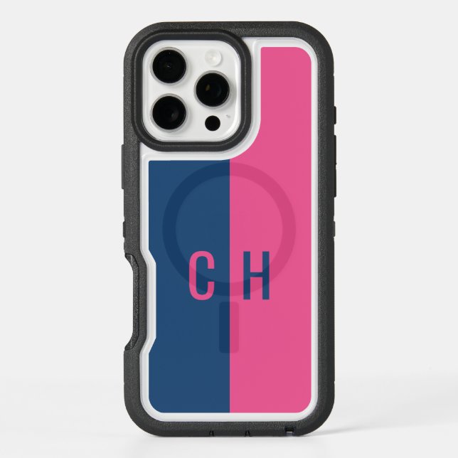 Pink & Navy Stripes custom monogram phone cases (Back)