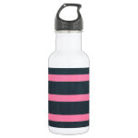 Pink &amp; Navy Stripes Water Bottle at Zazzle