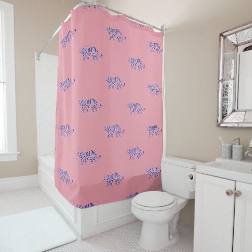 Pink  Navy Tiger Decor for Kids Teens Girls Shower Curtain