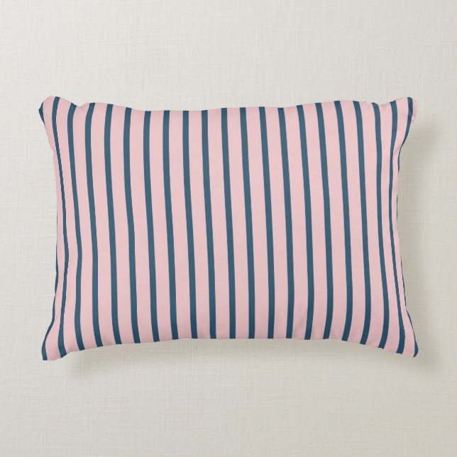 Pink Navy Vertical Stripe Pattern Accent Pillow (Front)