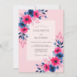 Pink Navy Vibrant Spring Wedding Invitation