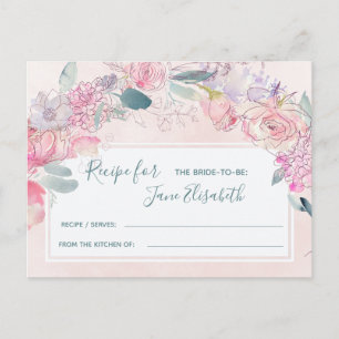 Pink navy vintage romantic bride to be recipe card