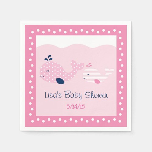 Pink  Navy Whale Baby Shower Paper Napkins