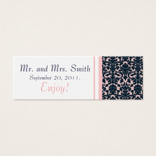 Pink Navy White Damask Wedding Favor Tag Card Business Card
