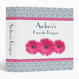 Pink Navy White Floral Gerber Daisy Recipe Binder