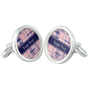 Pink Navy Wht Preppy Patchwork Madras N Monogram Cufflinks
