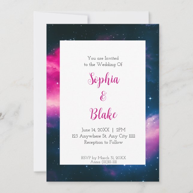 Pink Nebula Dream Wedding Invitation (Front)