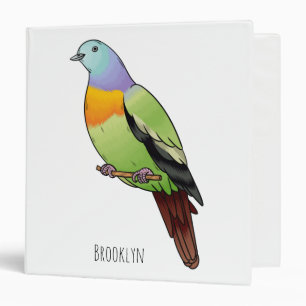 Pink-necked green pigeon bird cartoon illustration 3 ring binder