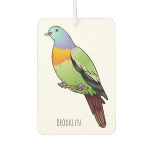 Pink-necked green pigeon bird cartoon illustration air freshener