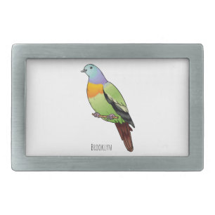 Pink-necked green pigeon bird cartoon illustration belt buckle