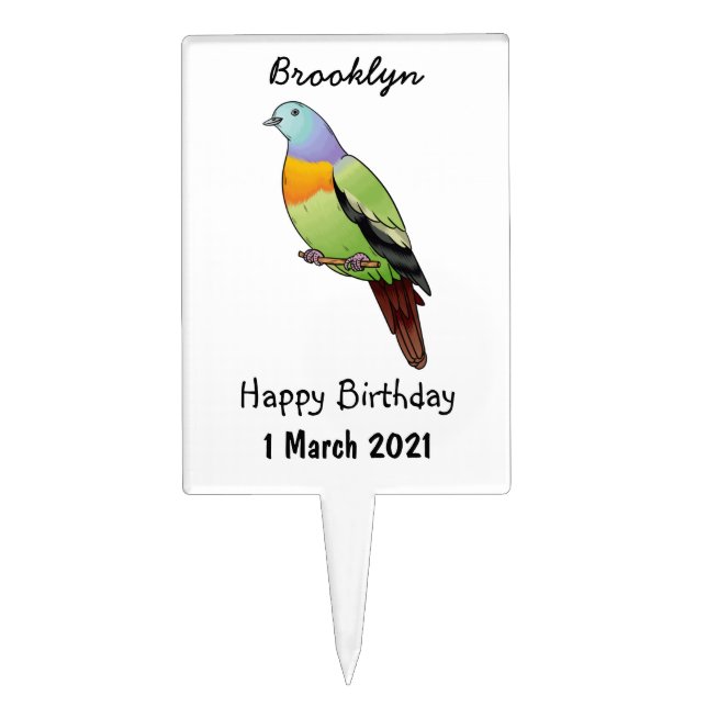 Pink-necked green pigeon bird cartoon illustration cake topper (Front)