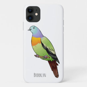 Pink-necked green pigeon bird cartoon illustration iPhone 11 case