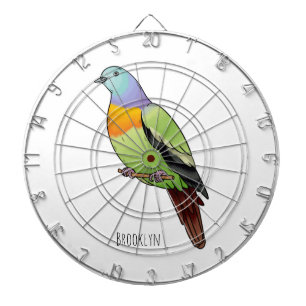 Pink-necked green pigeon bird cartoon illustration dart board