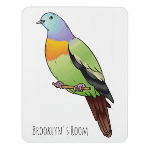 Pink-necked green pigeon bird cartoon illustration door sign