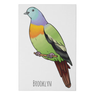 Pink-necked green pigeon bird cartoon illustration faux canvas print