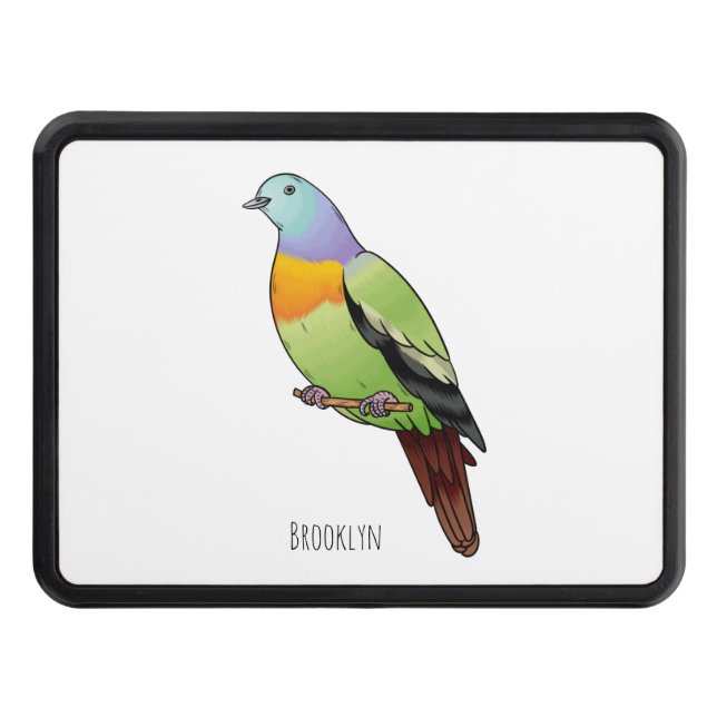 Pink-necked green pigeon bird cartoon illustration hitch cover (Front)