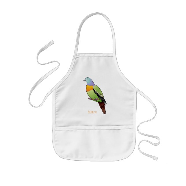 Pink-necked green pigeon bird cartoon illustration kids' apron (Front)