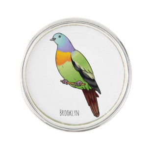 Pink-necked green pigeon bird cartoon illustration lapel pin