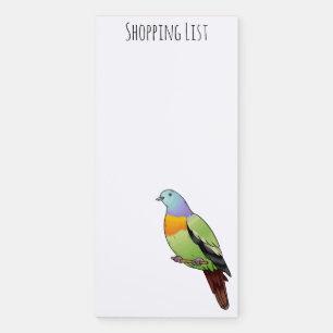 Pink-necked green pigeon bird cartoon illustration magnetic notepad