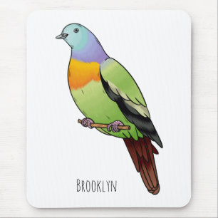 Pink-necked green pigeon bird cartoon illustration mouse pad