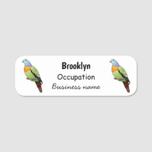 Pink-necked green pigeon bird cartoon illustration name tag