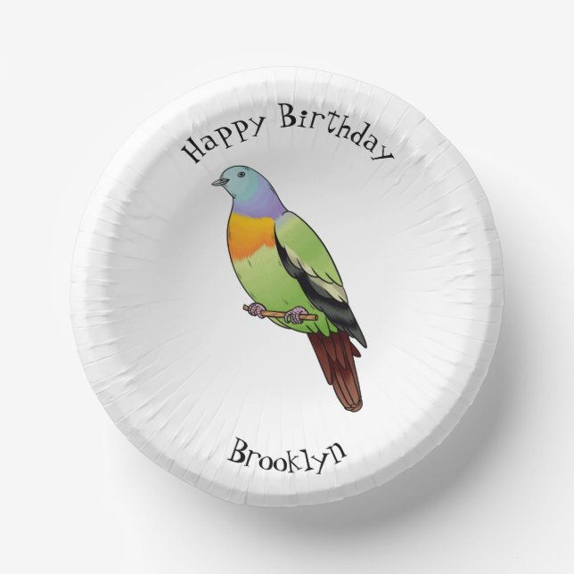 Pink-necked green pigeon bird cartoon illustration paper bowls (Front)
