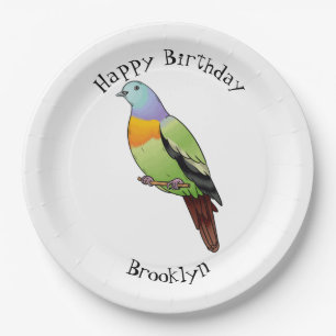 Pink-necked green pigeon bird cartoon illustration paper plates