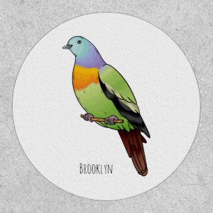 Pink-necked green pigeon bird cartoon illustration patch