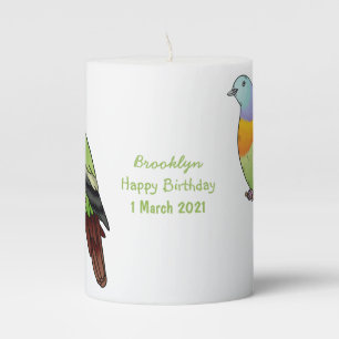 Pink-necked green pigeon bird cartoon illustration pillar candle