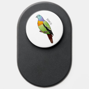 Pink-necked green pigeon bird cartoon illustration PopSocket