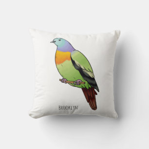 Pink-necked green pigeon bird cartoon illustration throw pillow