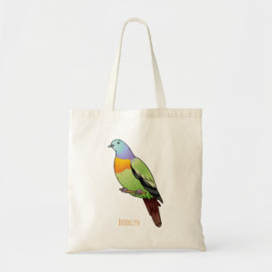 Pink-necked green pigeon bird cartoon illustration tote bag